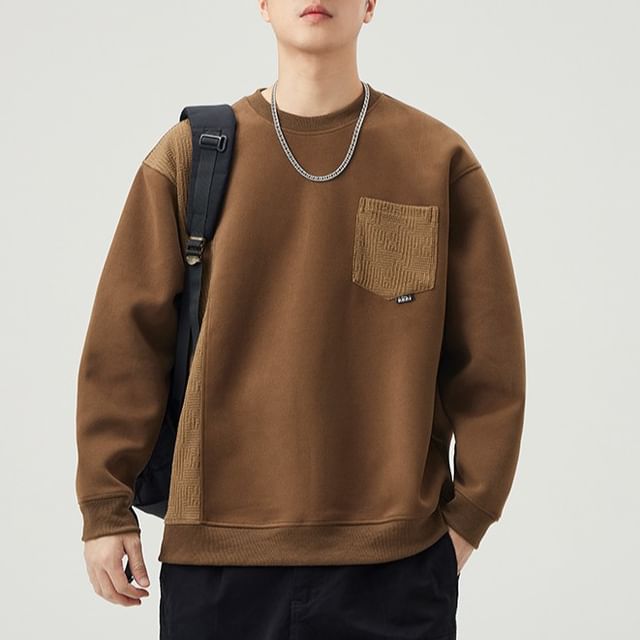 Lefitt-Crewneck Pocketed Plain Sweatshirt