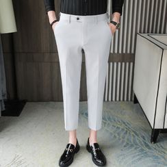 Mid Rise Plain Cropped Baggy Dress Pants