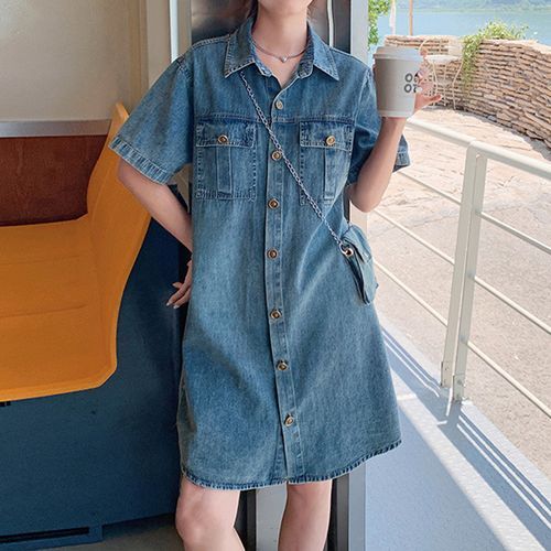 Denim Short Sleeve Shirt Dress