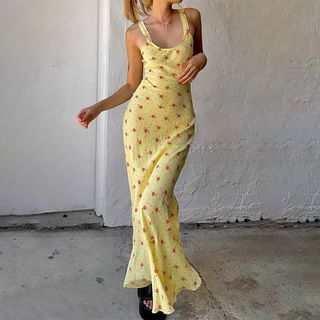 Sosana Sleeveless Floral Print Mermaid-Hem Maxi Bodycon Dress