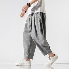 Okwano - Plain Zip Hoodie / Drawstring Waist Harem Sweatpants