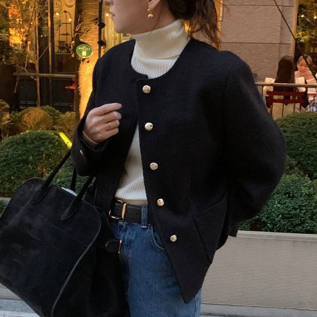 Jesong-Tweed Button-Up Jacket
