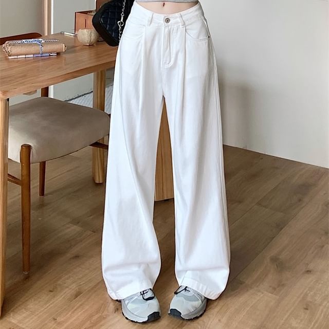Beem-Mid Rise Plain Wide Leg Jeans