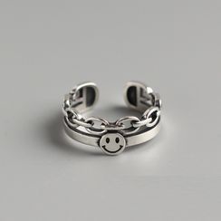 Zundiao - S925 Sterling Silver Smiley Face Layered Open Ring