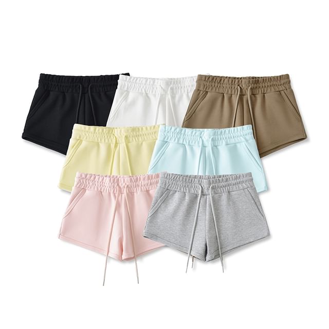 Ulark-Drawstring Waist Plain Shorts