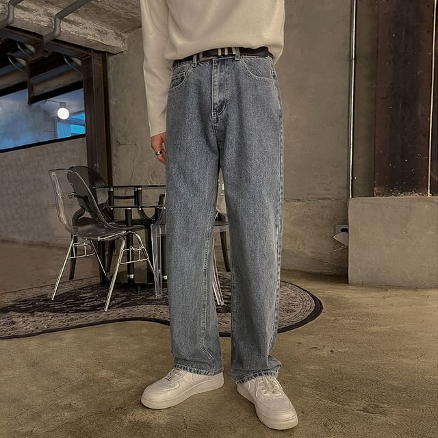 MRCYC-Mid Rise Washed Straight Leg Jeans