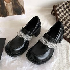 Futari - Beaded Chunky Heel Loafers