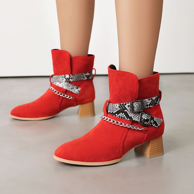 Anran-Block Heel Buckled Ankle Boots