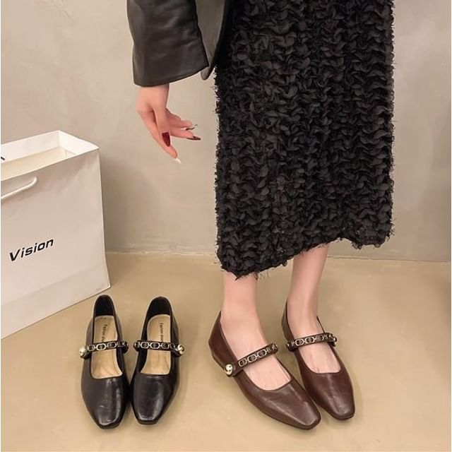 Anjay-Faux Leather Chained Mary Jane Flats