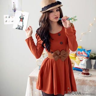 OrangeBear - Double-Button Belted Tunic | YesStyle