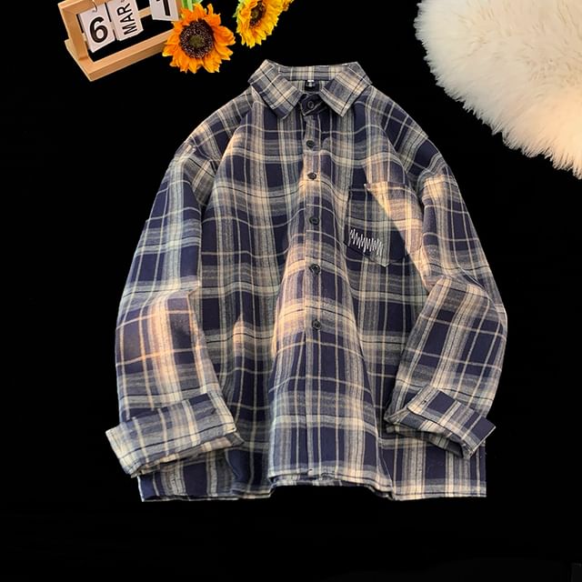 Plummie-Long Sleeve Collared Plaid Button Up Shirt