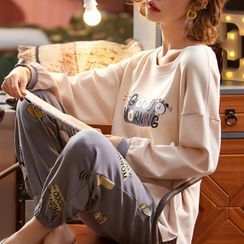 Jeony - Printed Long Sleeve Pajama Set Jeony - Printed Long Sleeve Pajama Set