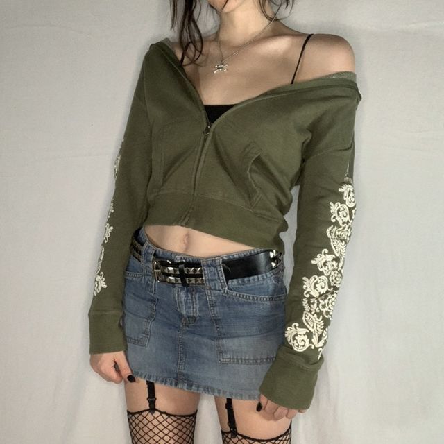 Off the shoulder zip up clearance hoodie