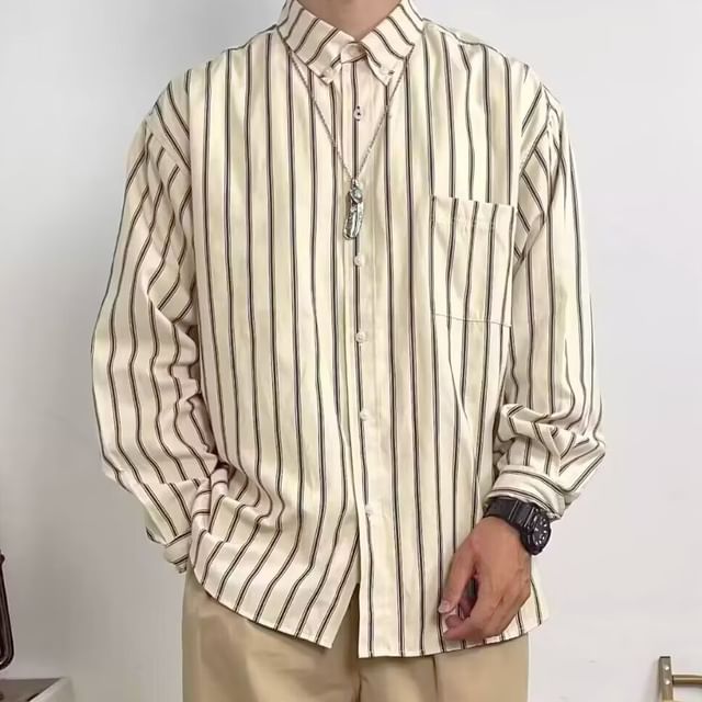 Urtishia-Striped Pocket Detail Shirt