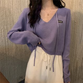 Elvik-Lettering Tied Knit Top
