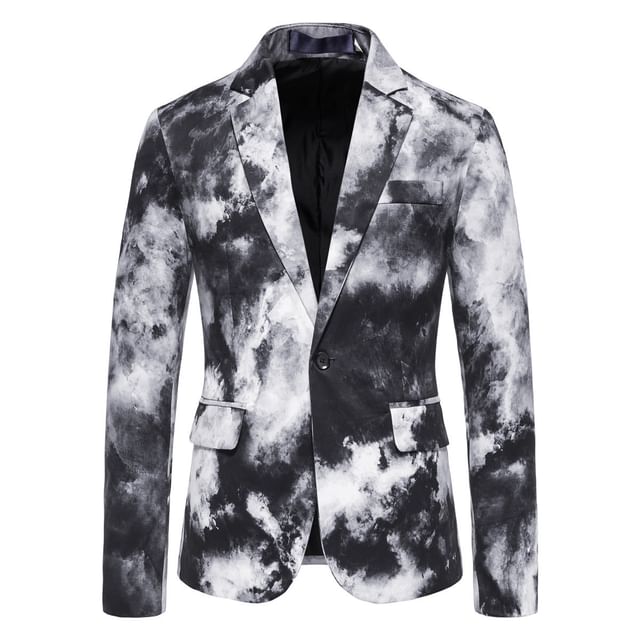 YIKES-Lapel Collar Tie Dye Single Button Blazer