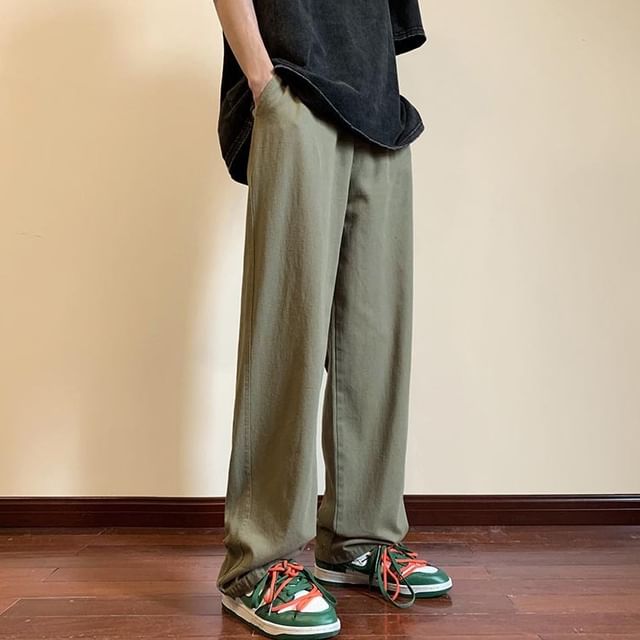 Macho-Mid Rise Plain Straight Leg Pants