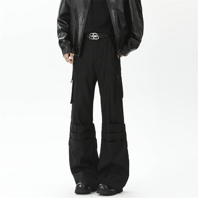 Hushgrain-Mid Rise Plain Bootcut Cargo Pants