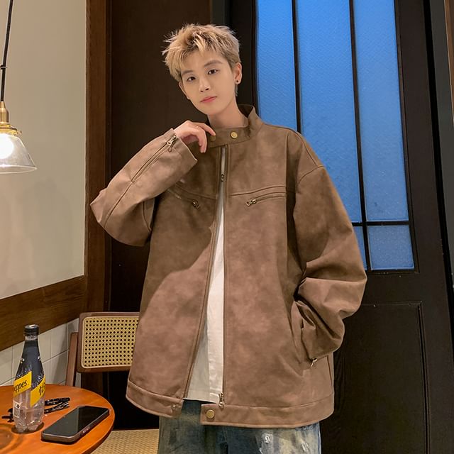 Naideth-Faux Leather Zip Jacket