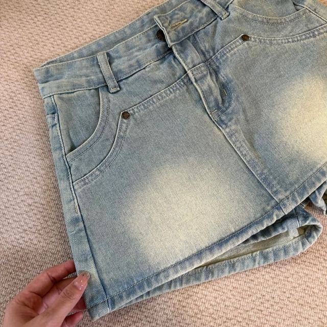 Yako-High Waist Washed Mini A-Line Denim Skort