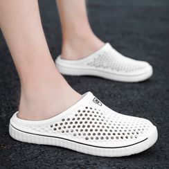 HANO - Round-Toe Perforated Flat Slide Sandals HANO - Round-Toe Perforated Flat Slide Sandals