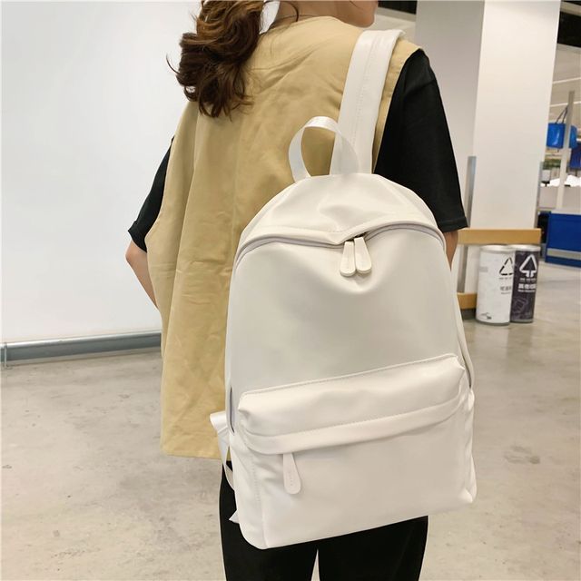 Melois-Plain Faux Leather Backpack