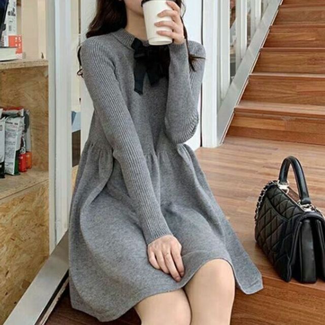 Elvik - Bow-Front Mini A-Line Sweater Dress