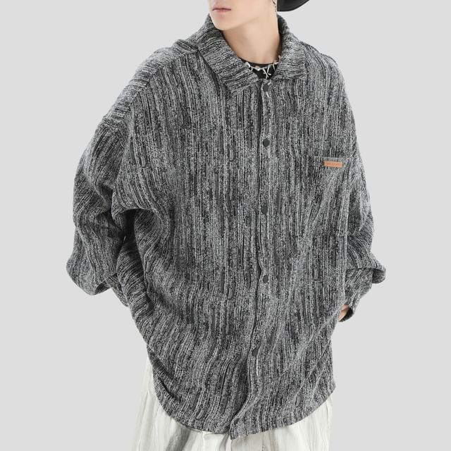 INStudio-Couple Matching Long Sleeve Collared Melange Shirt