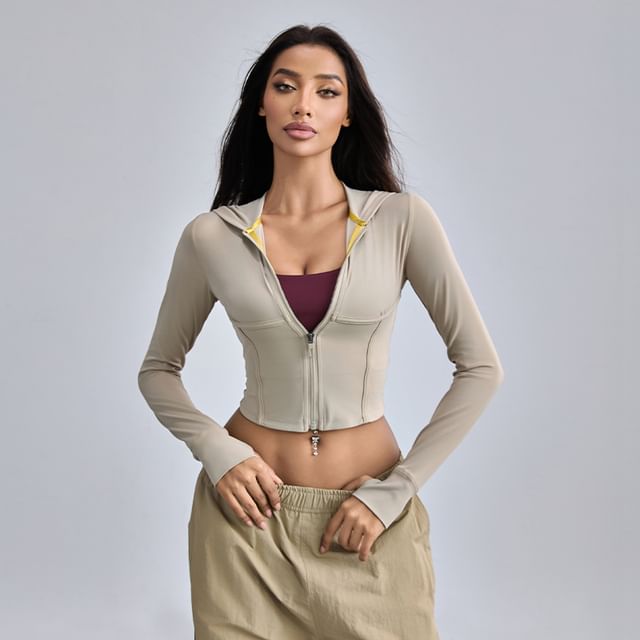 CUCURBIT-Plain Panel Hood Zip Yoga Jacket