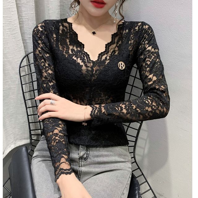 Everose-Long-Sleeve Lace Top