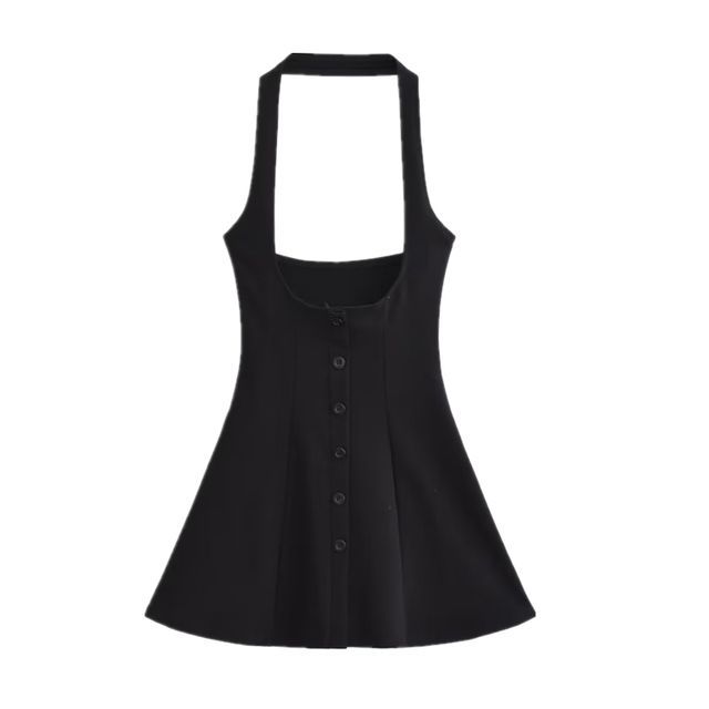 Ulark - Halter Plain Mini A-Line Pinafore Dress