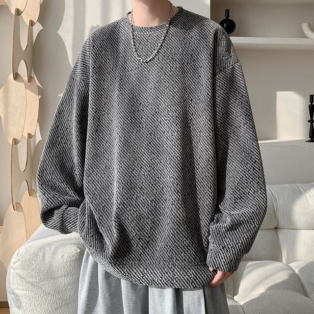 Priam-Long-Sleeve Crew Neck Striped Sweater
