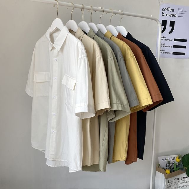 Macho-Short Sleeve Collared Plain Cargo Shirt