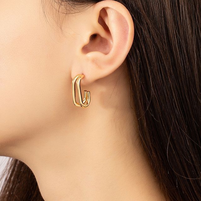 Gemsha-Layered Alloy Open Hoop Earring