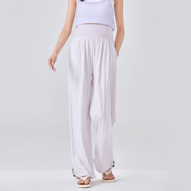 POKU-Maternity High Waist Plain Wide Leg Pants