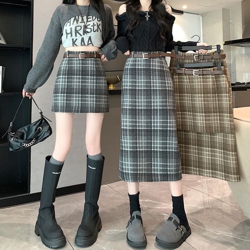 Dovena High Waist Plaid Pencil Skirt Various Designs YesStyle