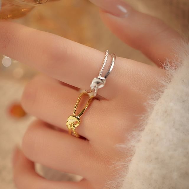 pexrl jewelry-Sterling Silver Knot Layered Open Ring