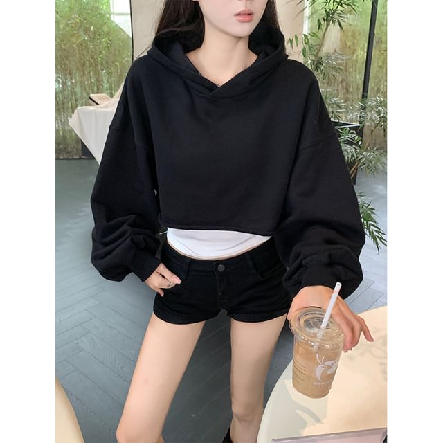 Beem-Plain Crop Hoodie Plain Camisole Top