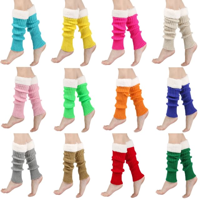 Kinoxslone-Fleece Panel Ribbed Knit Leg Warmers