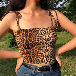 Sinora - Spaghetti Strap Animal Print Top Sinora - Spaghetti Strap Animal Print Top