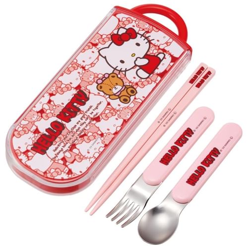 Skater Hello Kitty Cutlery Set with Case As Shown in Figure One Size