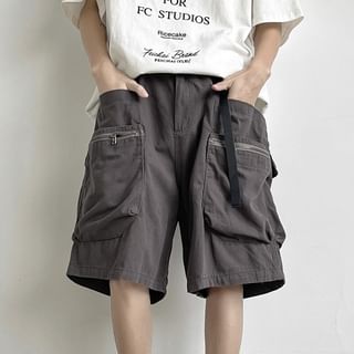 Mimiyox-Mid Rise Plain Cargo Shorts