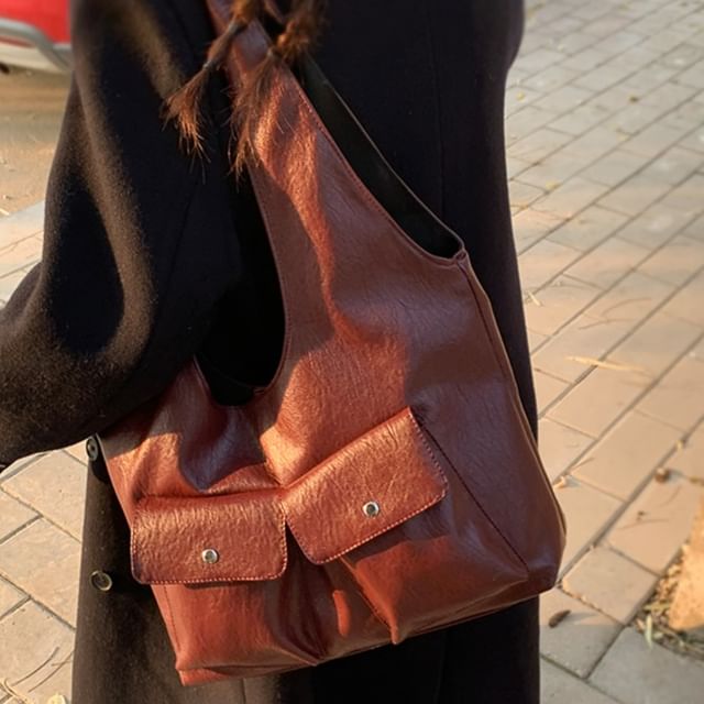Fran San-Multi-Pocket Faux Leather Tote Bag