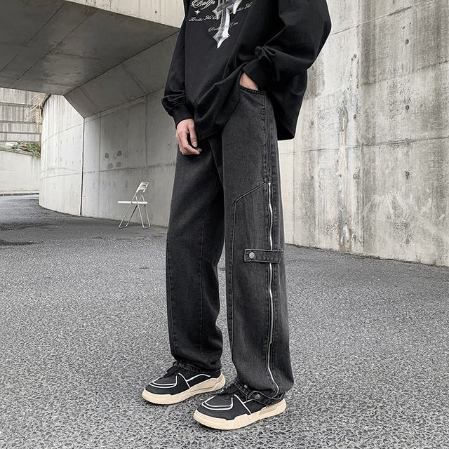 Oakjam-Zip-Side Straight Leg Jeans