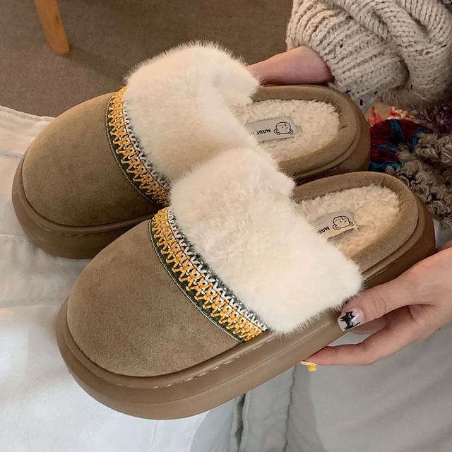 Honkizz-Fleece-Lined Platform Home Slippers