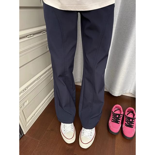 Kimeya-High Waist Plain Straight Leg Pants