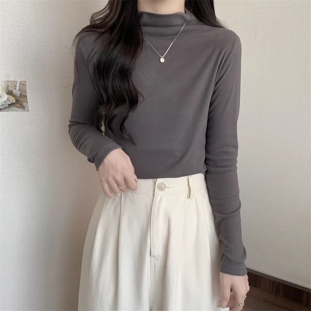 Moon City-Long-Sleeve Mock Neck Plain Top