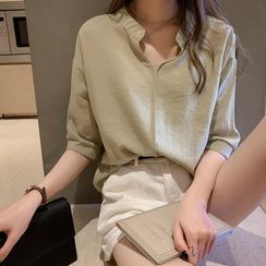Ilda - 中袖純色雪紡襯衫 Ilda - 中袖純色雪紡襯衫
