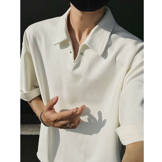 Sheck-Short Sleeve Open Placket Plain Polo Shirt