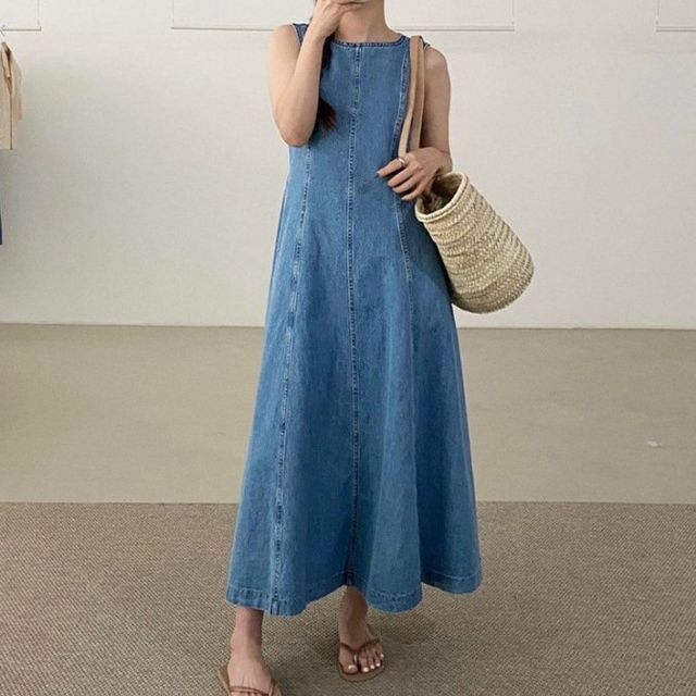 sleeveless denim smock dress ASOS Design - Denim Smock Maxi Dress - Women - Cotton - 2 US